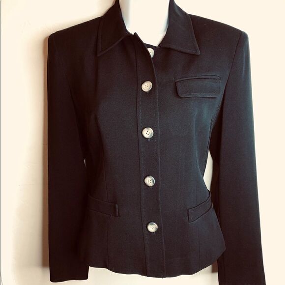 KENAR Black Lined Button-Down Fitted Jacket - Picture 1 of 8